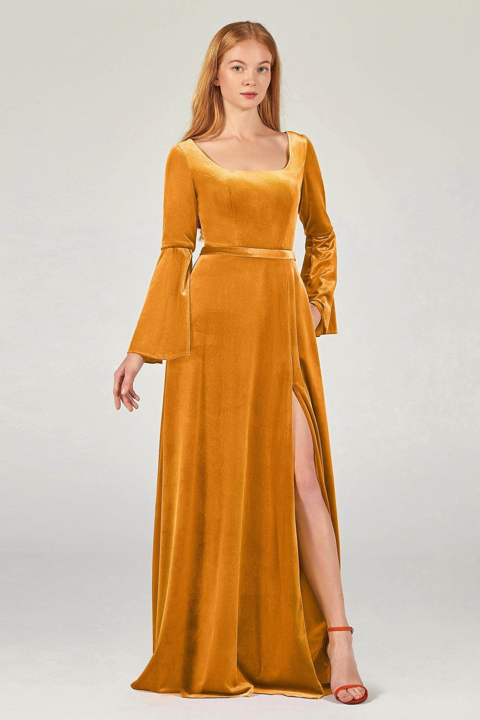 A-Line Floor Length Velvet Bridesmaid Dress Formal Dresses CB0370 - COCOMELODY